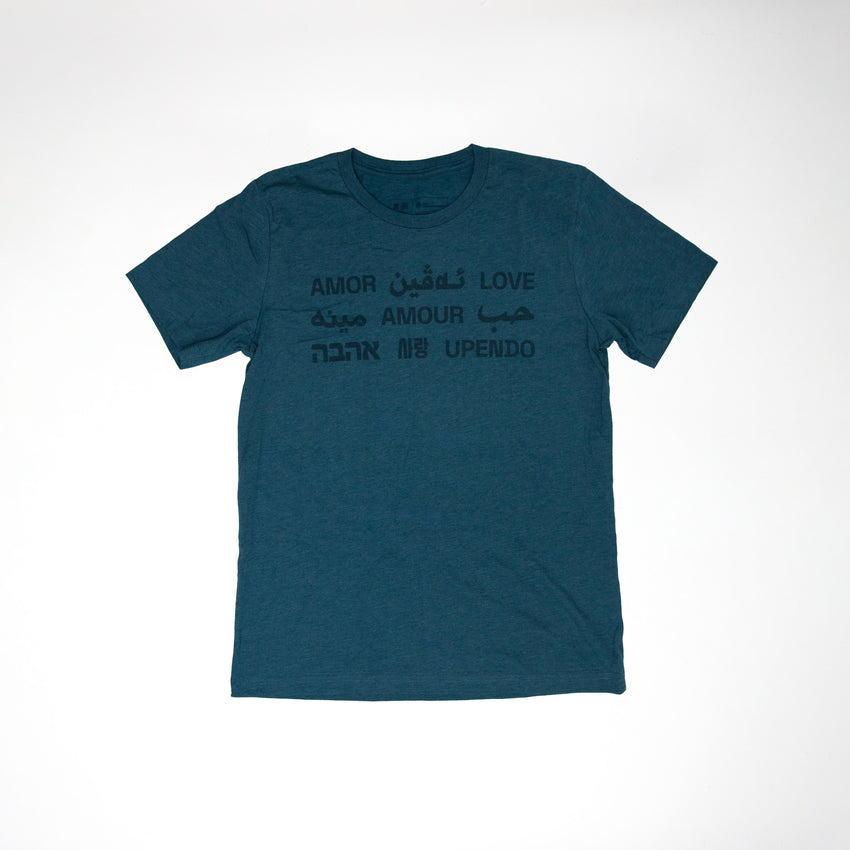 "Love" Multi-language Unisex T-Shirt - Heather Deep Teal