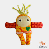 adorable children kids gift doll collectible hand knit by Israeli Jew and Palestinian Arab Women baby mir large gift yellow orange red