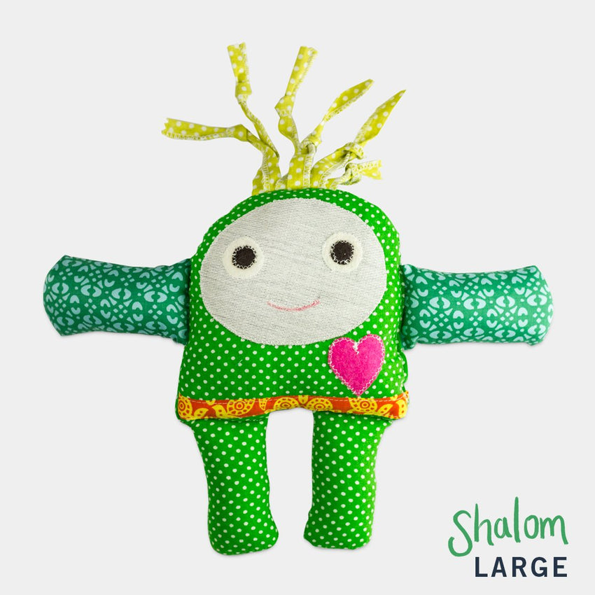 adorable children kids gift doll collectible hand knit by Israeli Jew and Palestinian Arab Women green shalom large doll