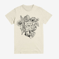 Beautiful sketched floral botanical art with Love Script unisex shirt