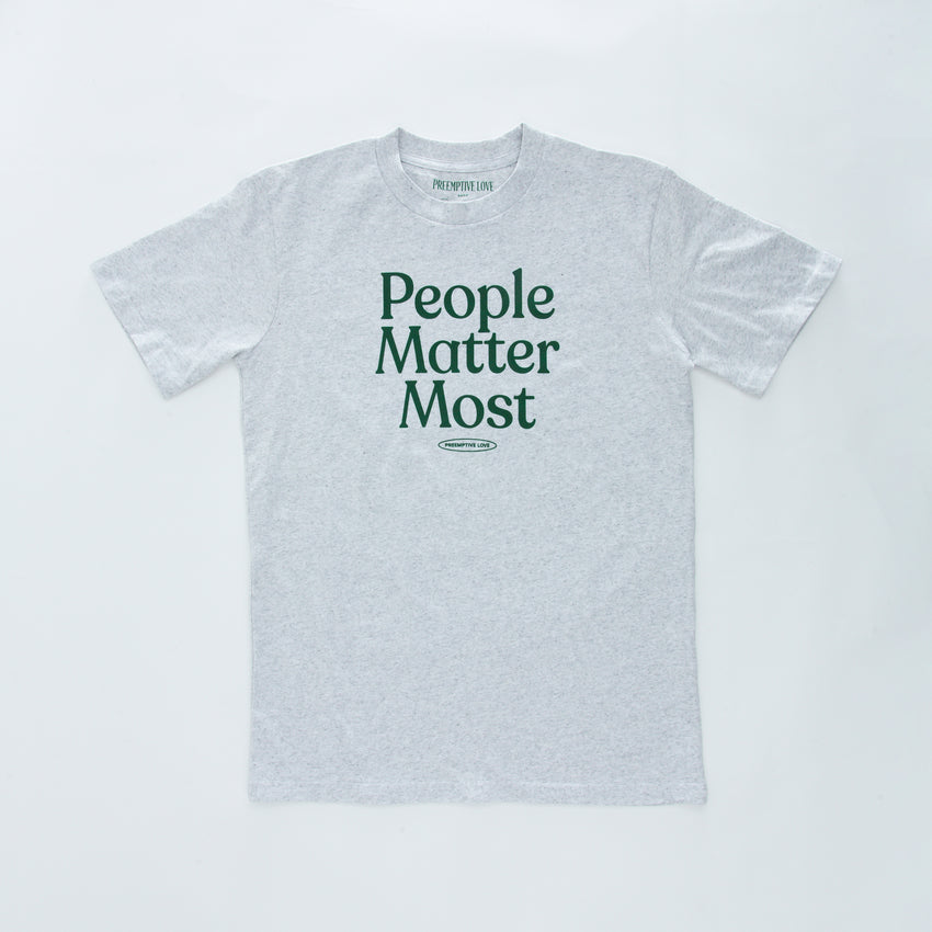 "People Matter Most" Unisex Heavyweight T-Shirt, White Heather