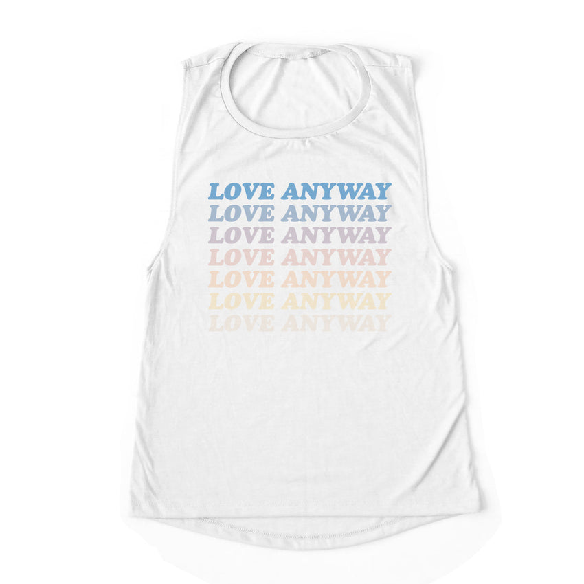 "Love Anyway" Vintage Waterfall Flowy Muscle Tank Top