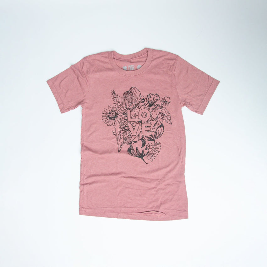 "Love" Unisex T-Shirt, Botanical - Mauve