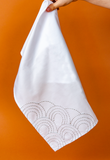 Hand-Stitched White Circles Tea Towel