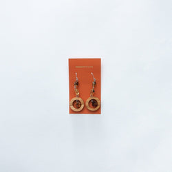 Amber & Wood Circle Drop Earrings