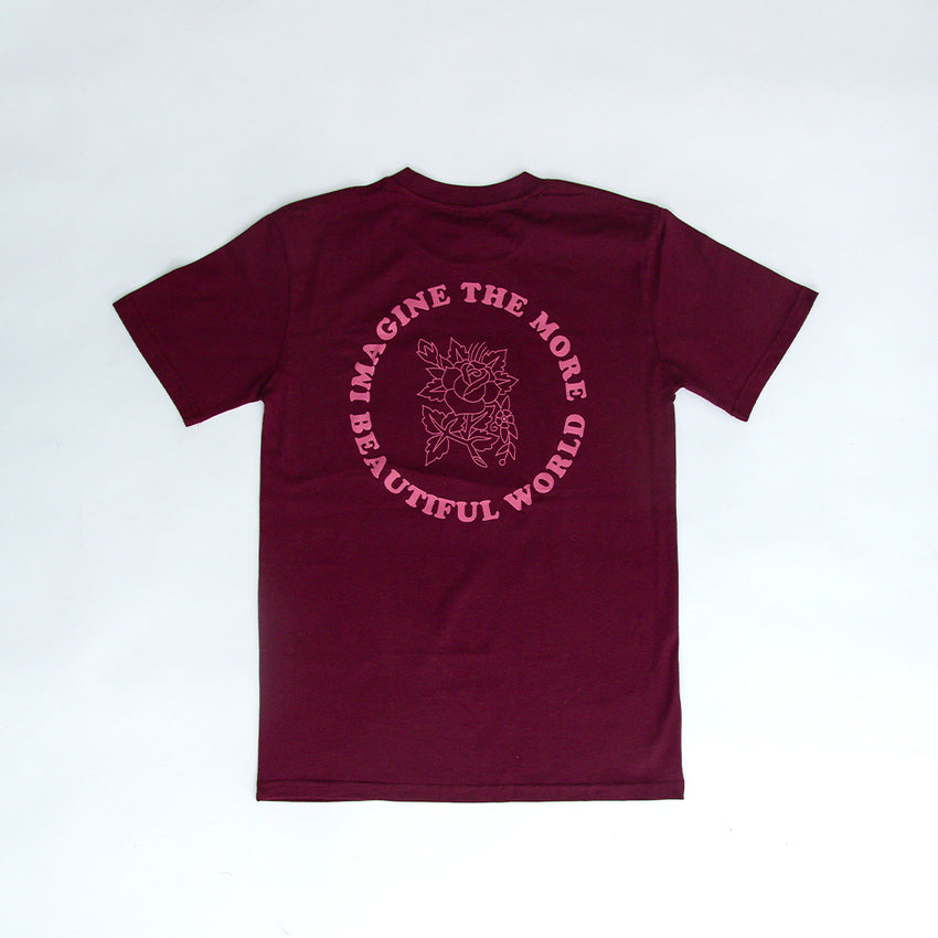 "Imagine the More Beautiful World" Unisex Heavyweight T-Shirt, Burgundy & Pink