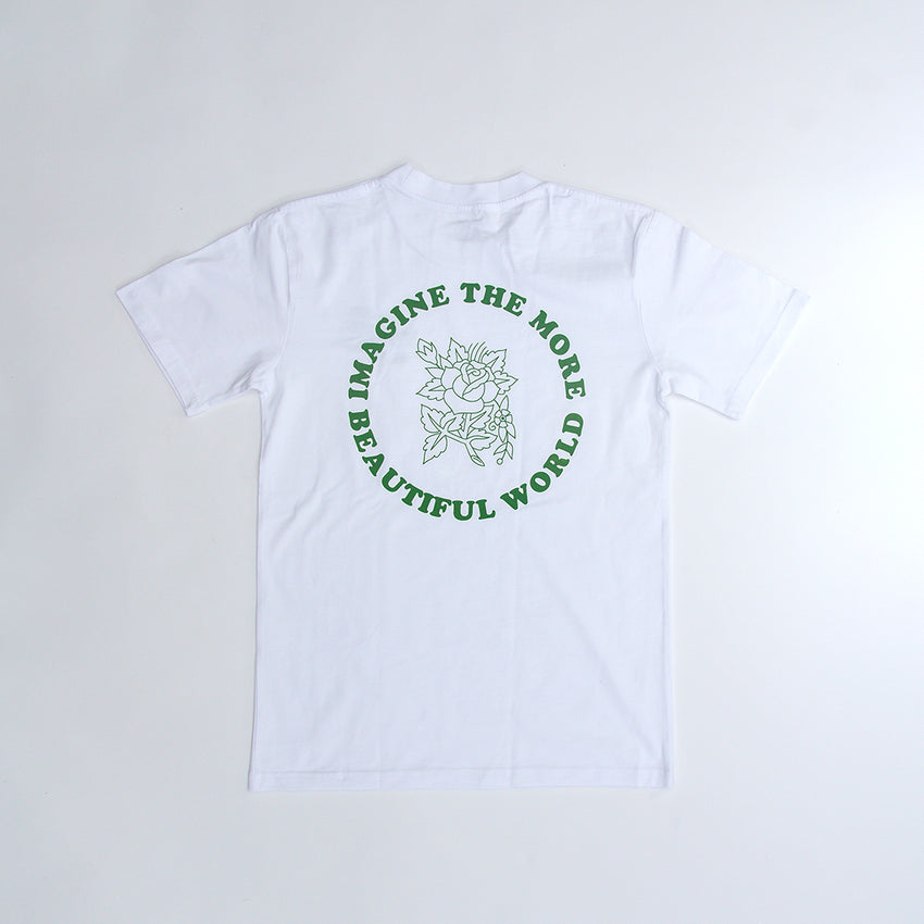 "Imagine the More Beautiful World" Unisex Heavyweight T-Shirt, White & Green